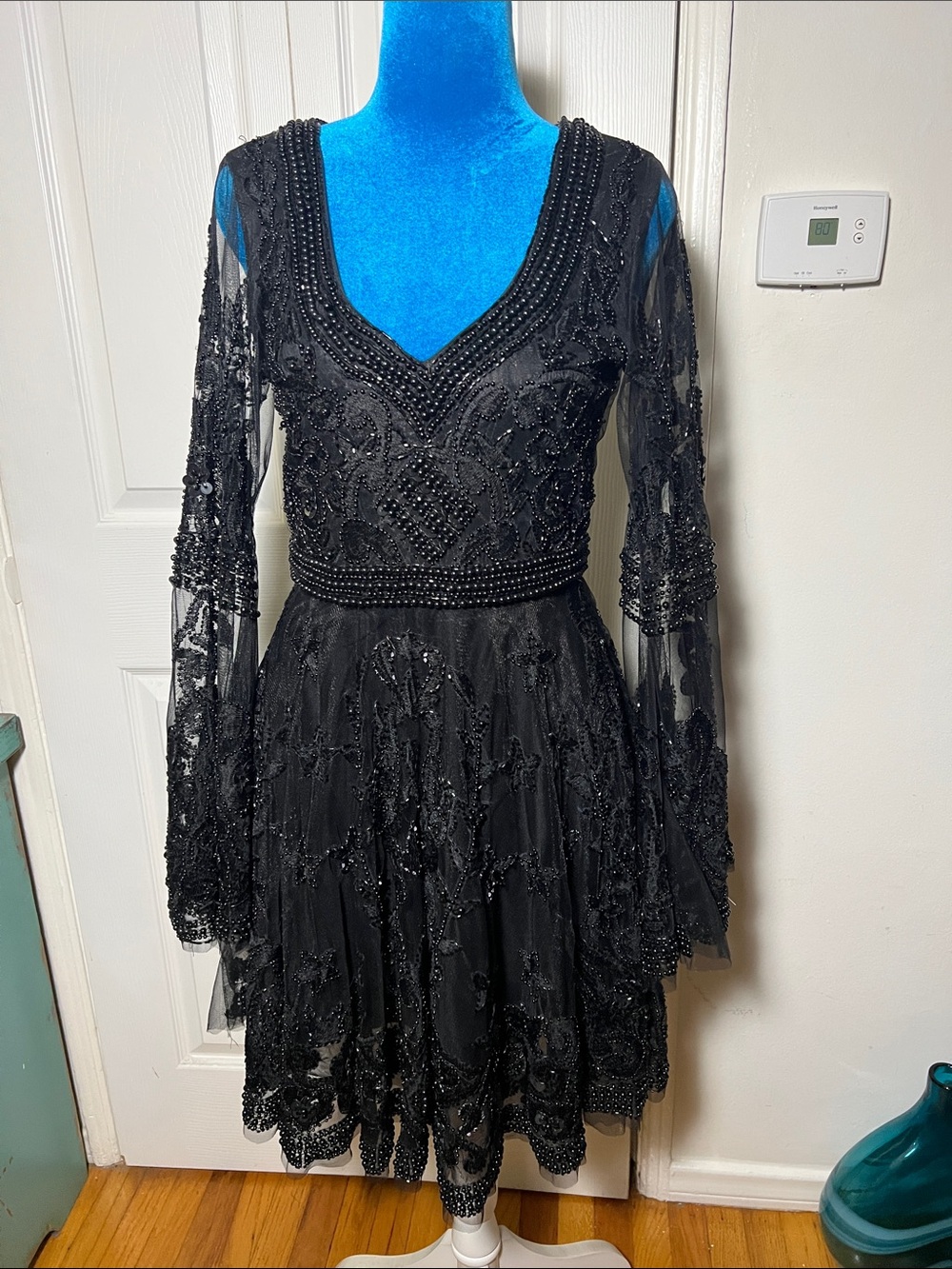 A Star Is Born Black Beaded V-Neck Long Sleeve Dress UK 12 US 6